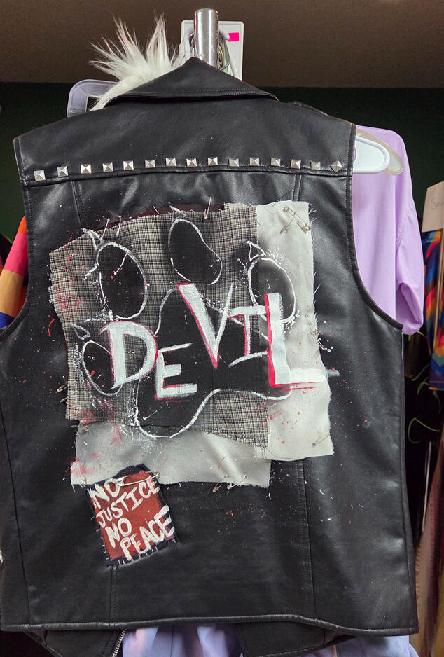 Upcycled Pleather Vest with Original Handpainted Back Patch (Carlos)